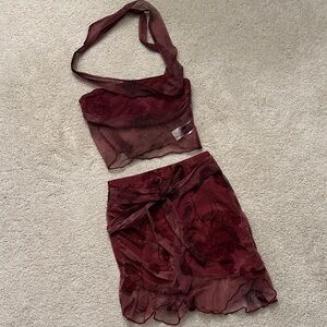 Cider Carmine Sheer Two-Piece Set